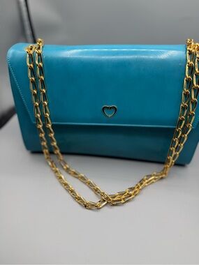 Blue Cruciani Leather Shoulder Bag with Gold Chain